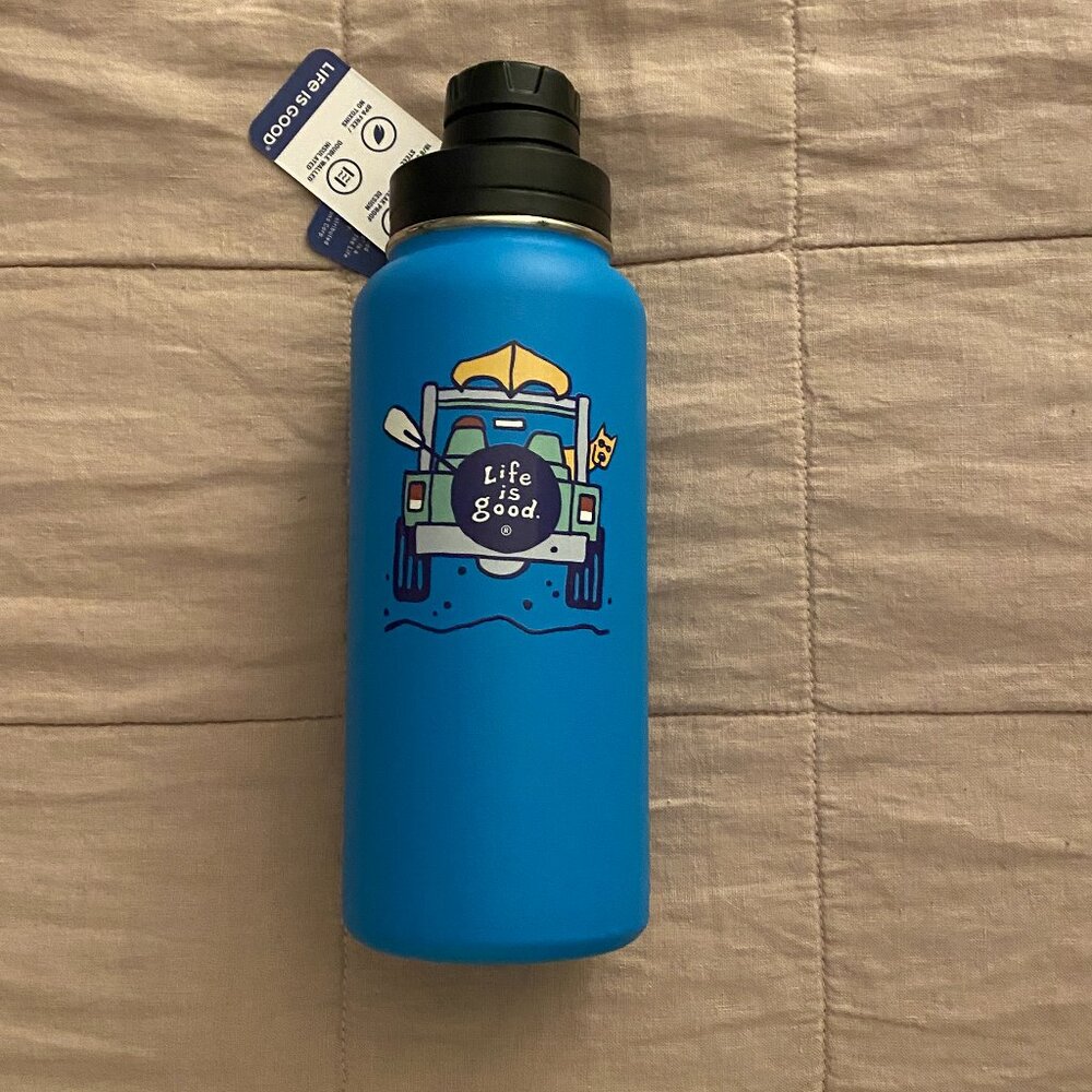 Life Is Good Dog Rocket Jeep Stainless Steel Water Bottle 32 Oz Sky Blue NWT New